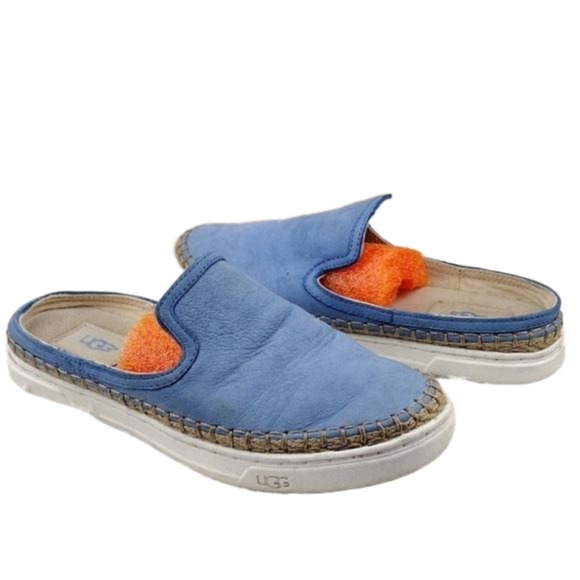 UGG Shoes - Ugg Australia Caleel Blue Leather Upper Round Toe Espadrille Slip On Mule Shoe